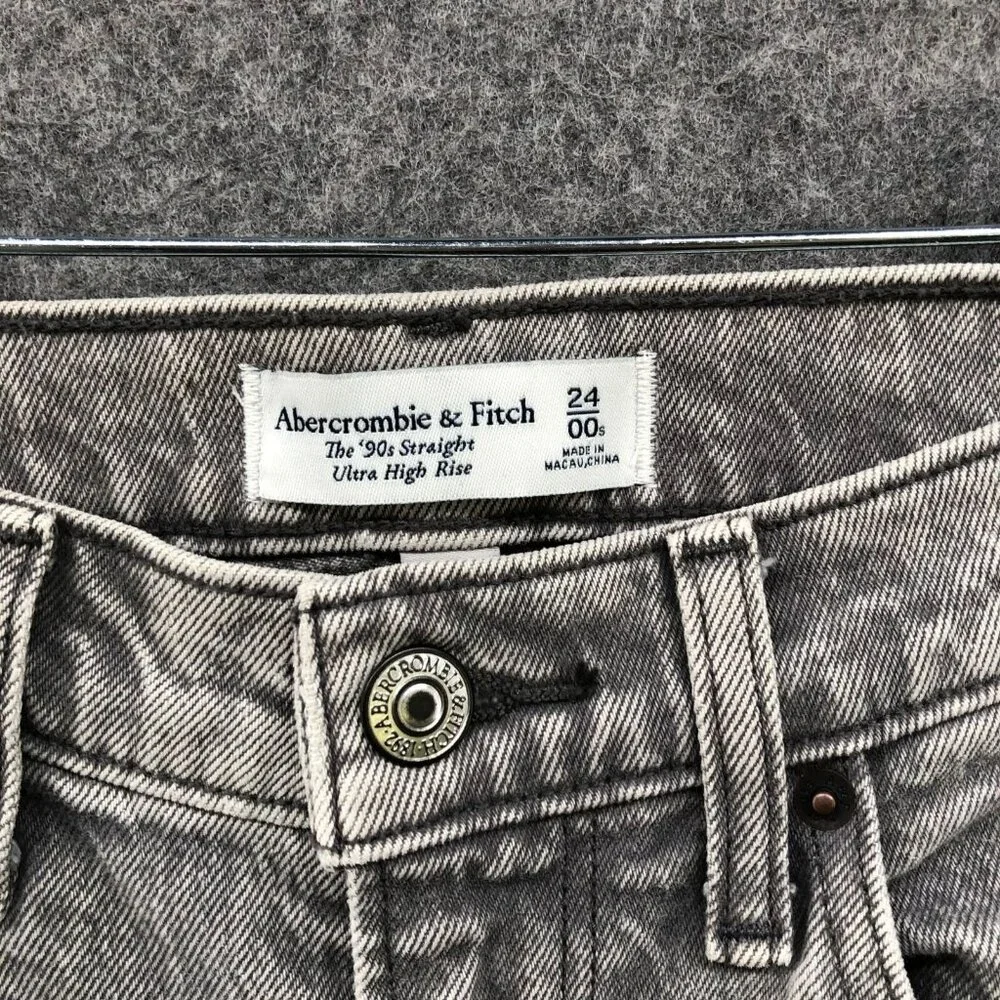 Abercrombie & Fitch 90s Ultra High Rise Curve Love Jeans Women 24/00S Gray Denim - Picture 3 of 10